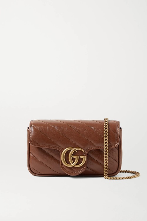 GUCCI　GG Marmont　Super Mini　キルティングレザー　ショルダーバッグ　ブラウン