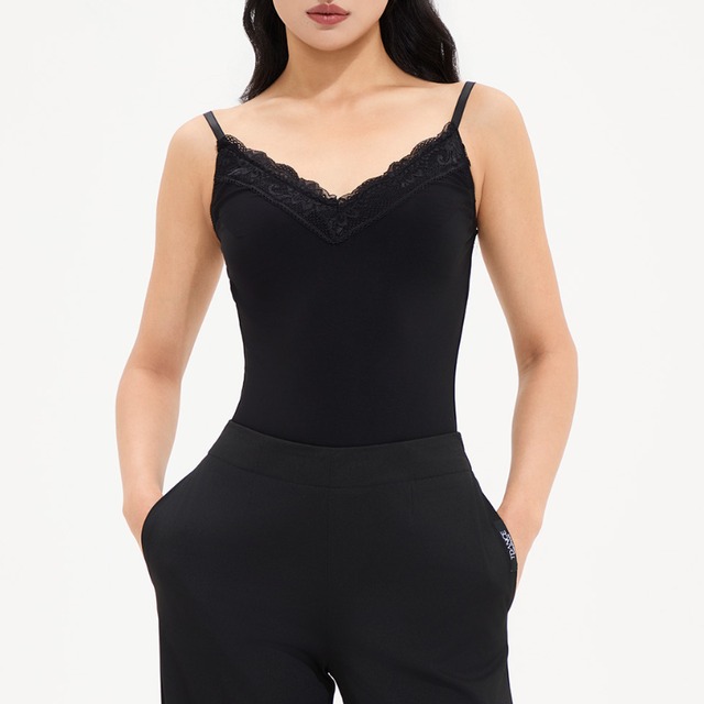 レース Vネック バックオープン レオタード キャミソール 2col　D00435