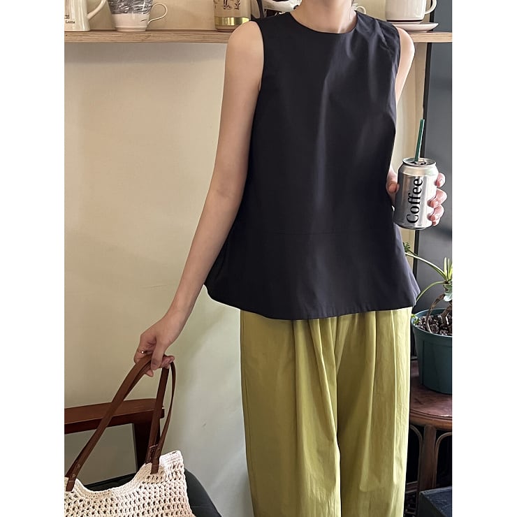 セットアップ ブラウス ラウンドネック ノースリーブ S/XL ノースリーブ ブラウス ラウンドネック シンプル Aライン プル