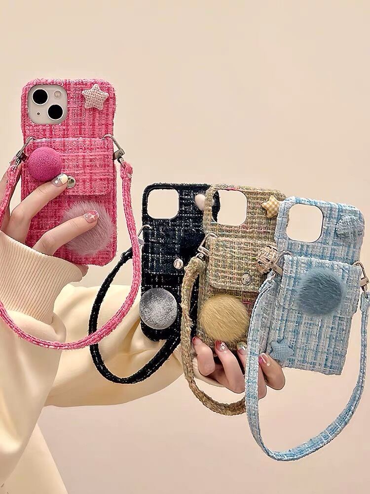 iPhoneケース iPhone15 iPhone14 ツイード チェック 秋冬 ハンド