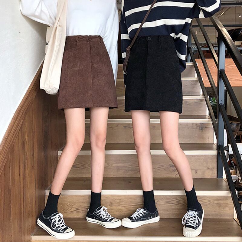 スタンダードブラックAラインスカート ショートハイウェストウェストスプリング レトロ 春物 萌量不足76015201776