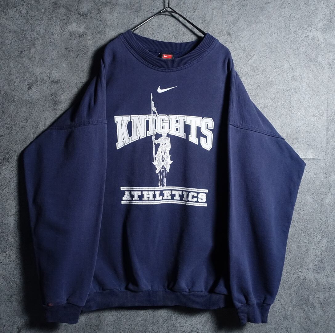 90s “NIKE” Navy Swoosh & Knight Print Design Sweat