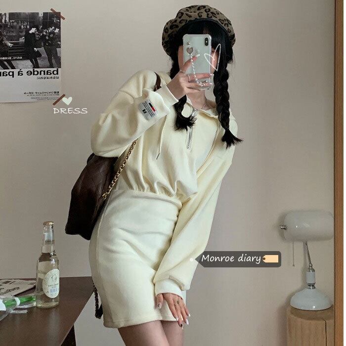 フードセーター ベルベットドレス オータムウィンタースカート ショート 秋物 冬物 モンロー37640299590