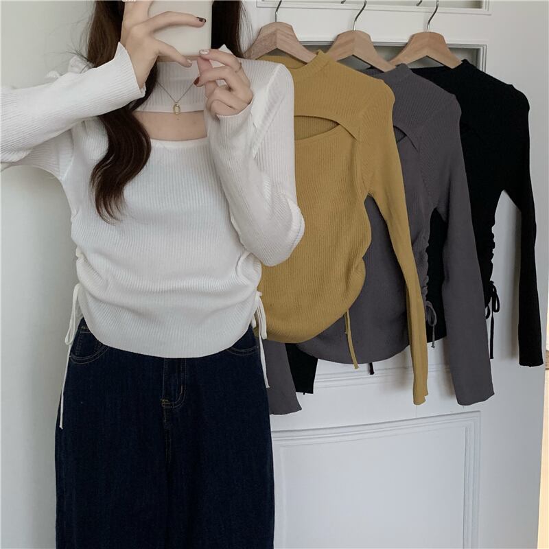 ニットセーター トップス オータムウィンタースリムダブルギャザーレースロング 長袖 秋物 冬物 1号婦人67549907928