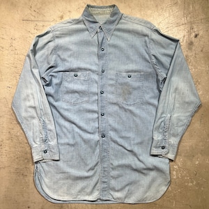 40's U.S.NAVY シャンブレーシャツ USN Chambray Shirt 台襟 ダブルステッチ マチ付き 官給品 オリジナル 15 1/2 M~L相当 希少 ヴィンテージ BA-2258 RM2677H