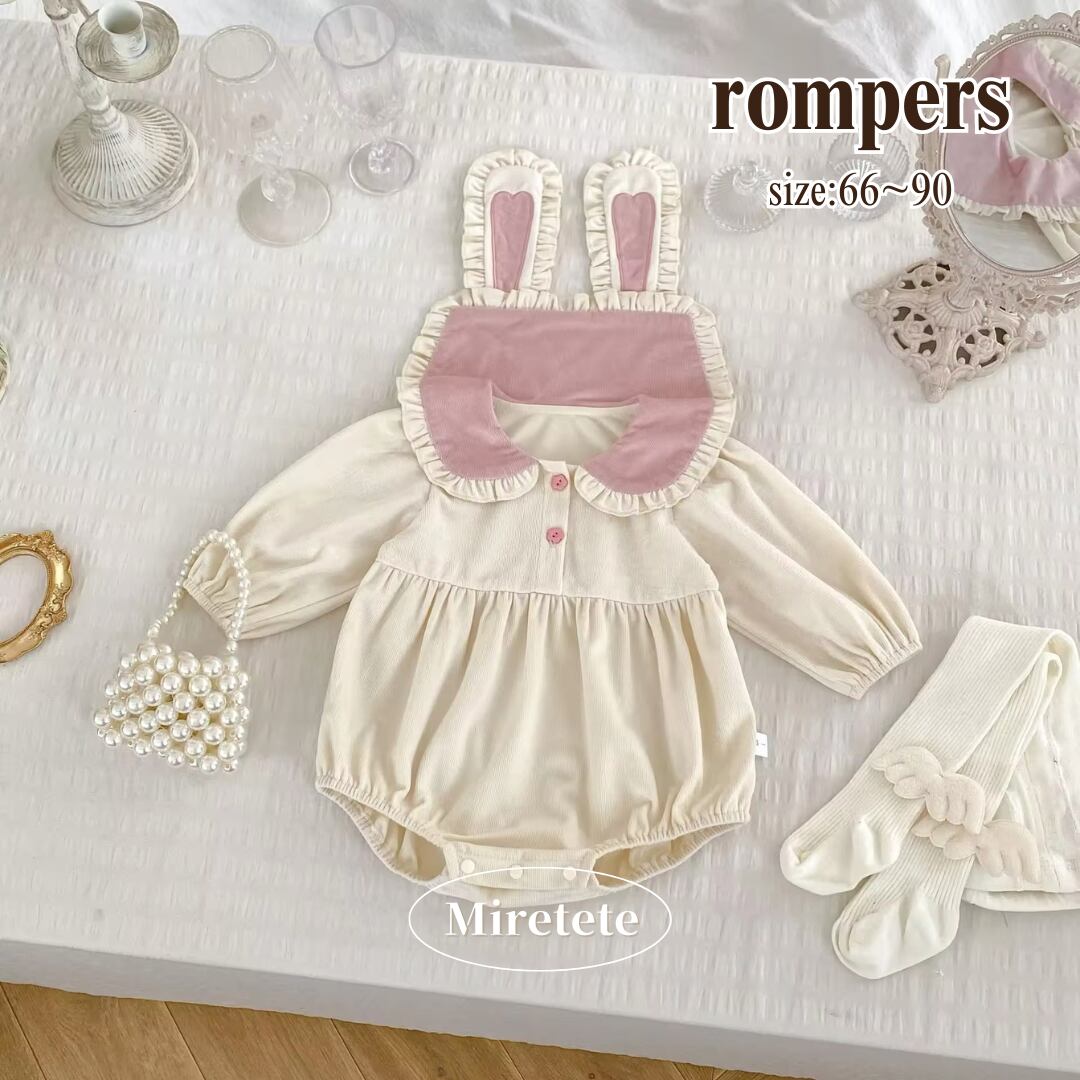 【取寄】キュートなフリルウサ耳付きのラビットロンパース