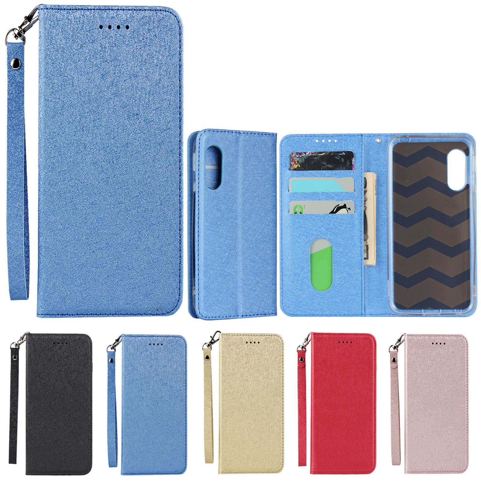 Eastwave for AQUOS sense3 au SHV45 SH-02M sense 3 lite SH-RM12 センス3 lite ケース for Android One S7 手帳型 ストラップ付き PU皮革 携帯カバー カードポケット スタンド機能 ブルー