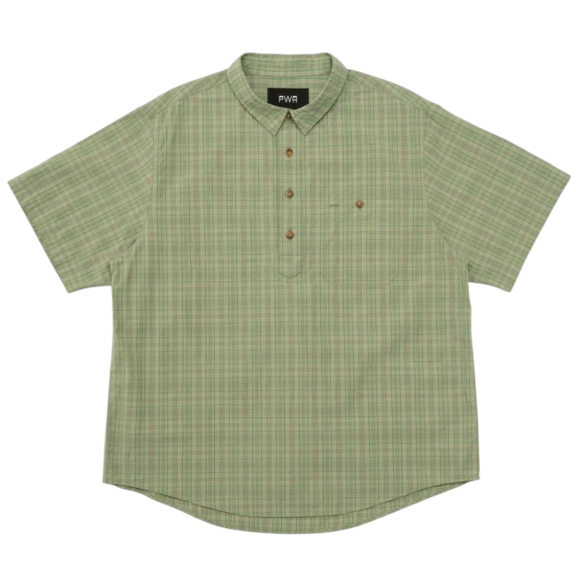 PWA / LINEN MIX P/O SHIRT GREEN CHECK | THE NEWAGE CLUB
