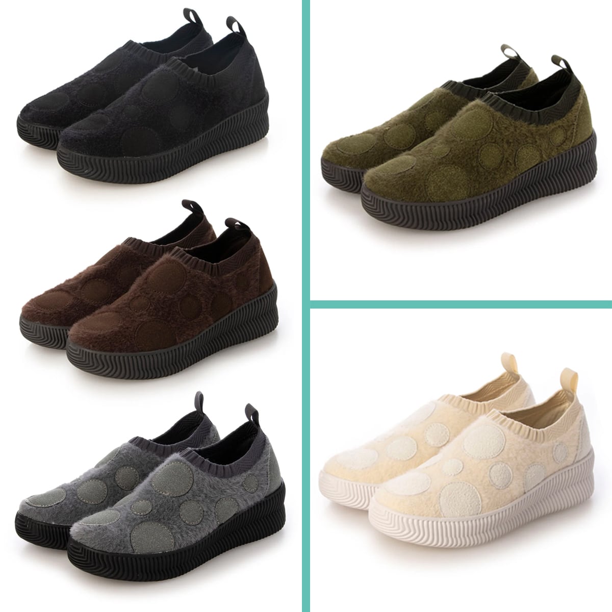 ドット柄 厚底 軽量 あたたか ニットスニーカー〈99-8024〉【洗えて