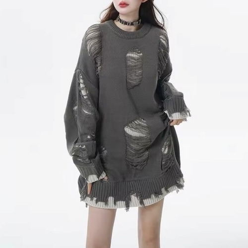 damaged knit pullover / l0256