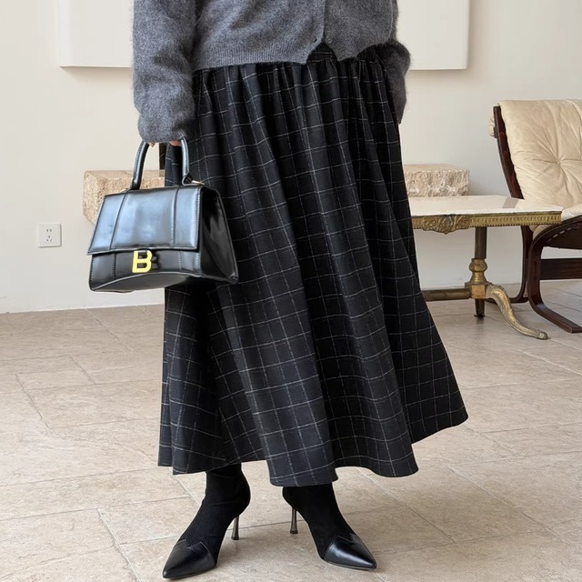 Plaid A-line flared skirt A1618