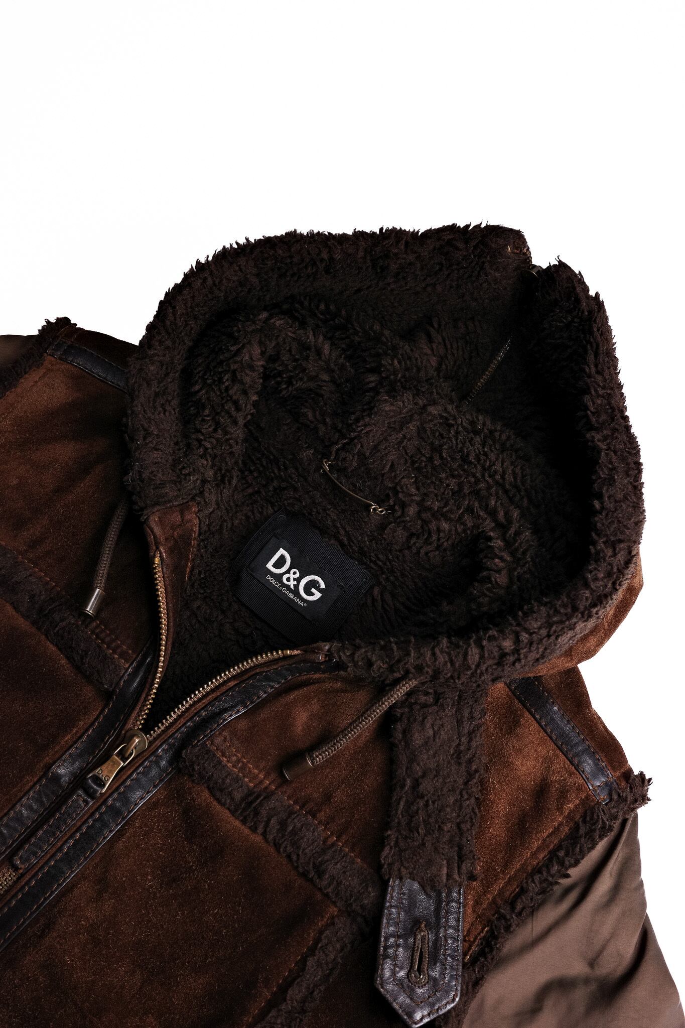 Early 2000's] “D&G” Leather Body × Puff Sleeve Hooded Jacket (Made