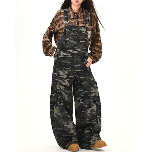 camouflage design denim overalls　迷彩デザインデニムオーバーオール　J1232