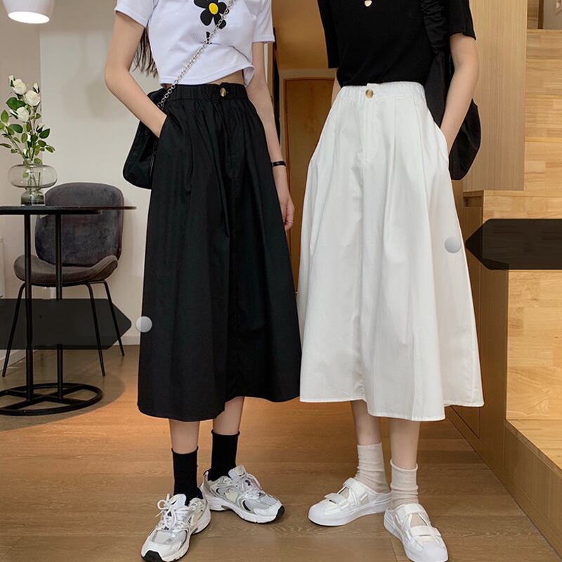 ブラックスカート スプリングスタンダードAラインハイウェスト薄手 レトロ 春物 スーパーモール74544256494