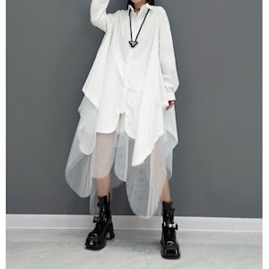 FAIRY HEM SOLID LONG SHIRT DRESS 2colors M-4158