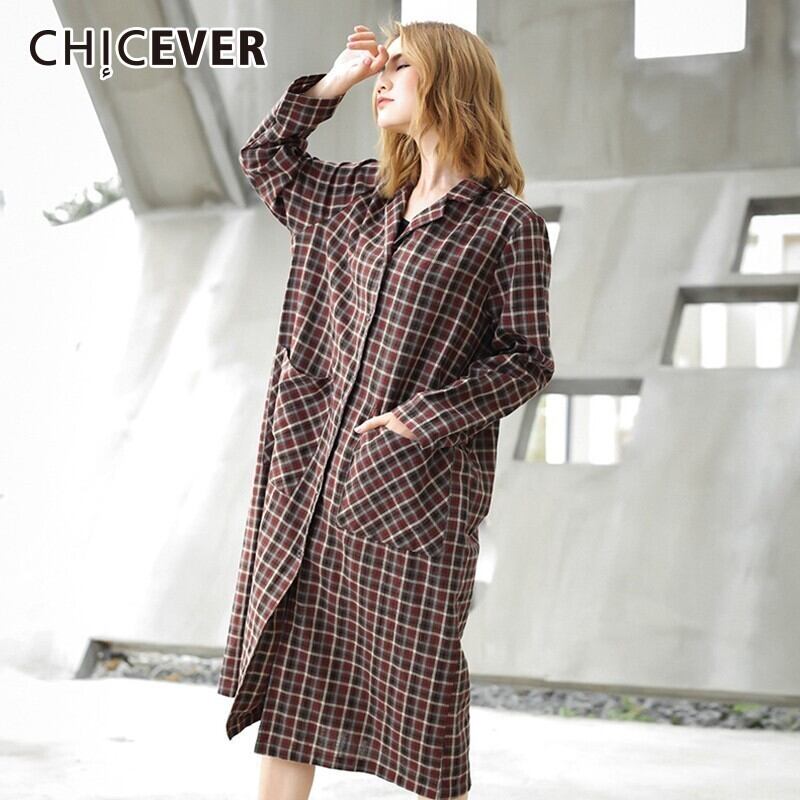CHICEVER春の女性のブラウストップスシャツラペル長袖ルーズヒットカラーチェック柄ブラウス女性 ロング スプリング 春物 6base569647375017