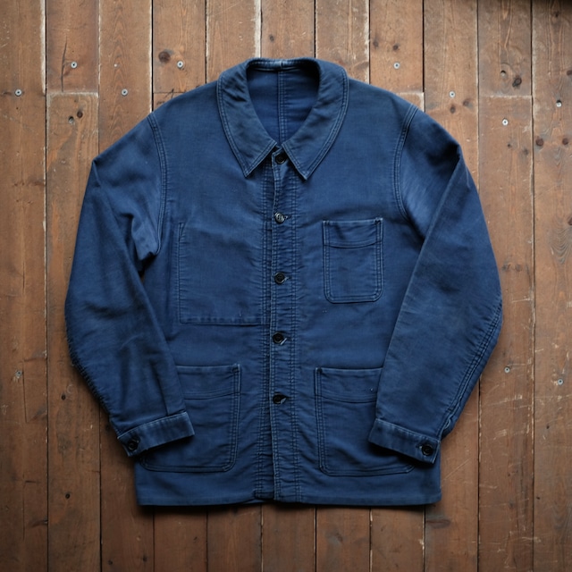 50s FRENCH VINTAGE BLUE MOLESKIN COVEALL