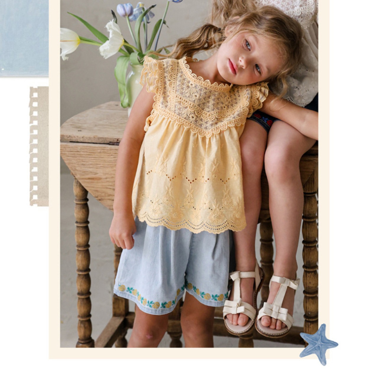 夏花柄刺しゅうショートパンツ