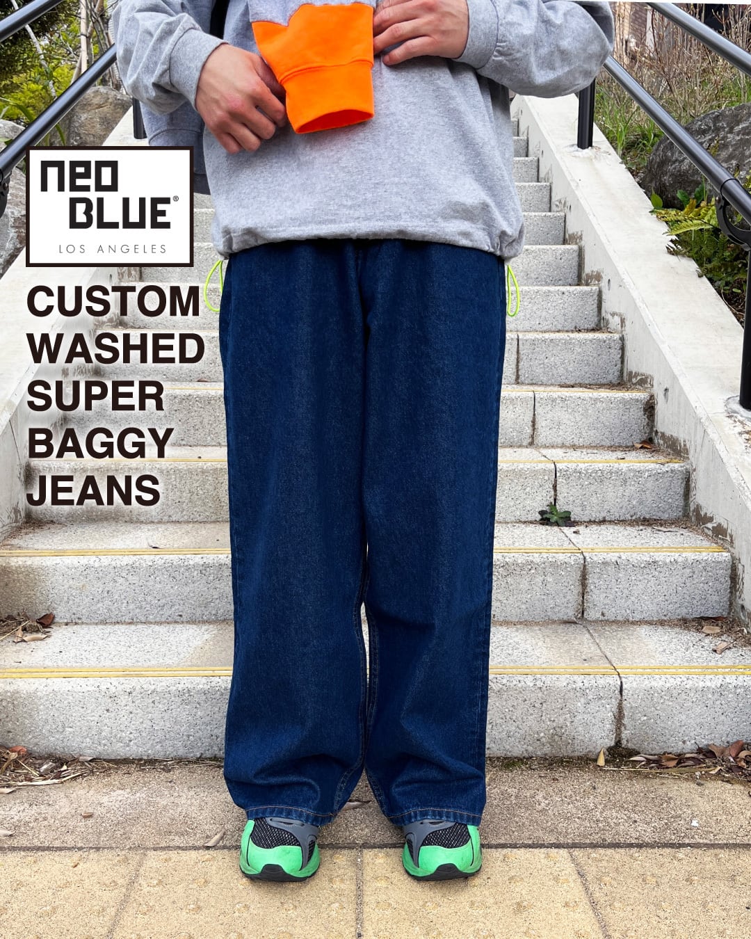 NEO BLUE】WASHED SUPER BAGGY JEANS | blank pizza studio