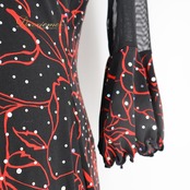 社交ダンス 衣装 JUN FASHION ドレス ワンピース ブラック系 花 花柄 ホログラム キラキラ レース 透け感 上品 練習 レッスン 黒 赤 伸縮 ストレッチ ダンス衣装 イベント ステージ パーティー レディース 柄 模様 レッド系