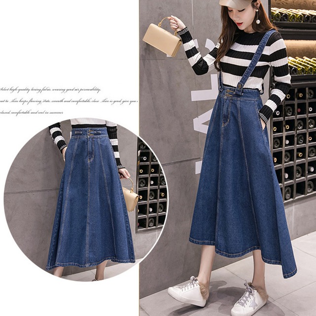 デニムスカート ロング 膝丈 コーデ サロペット 代 30代 40代 春 夏 秋 おしゃれ まるの樹 Fashion