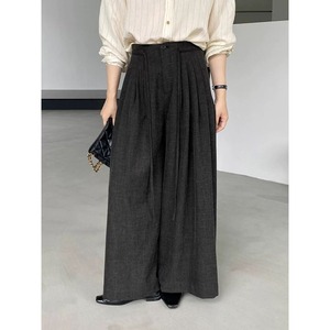 fine gather waist string wide pants   101640