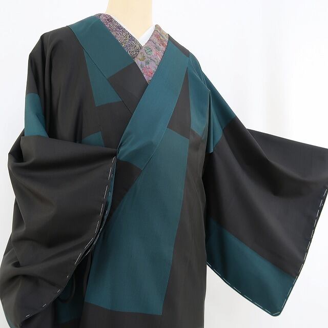 新品 ますいわ屋謹製 市松 ロング丈 着物 仕付け糸付“レトロモダンな幕