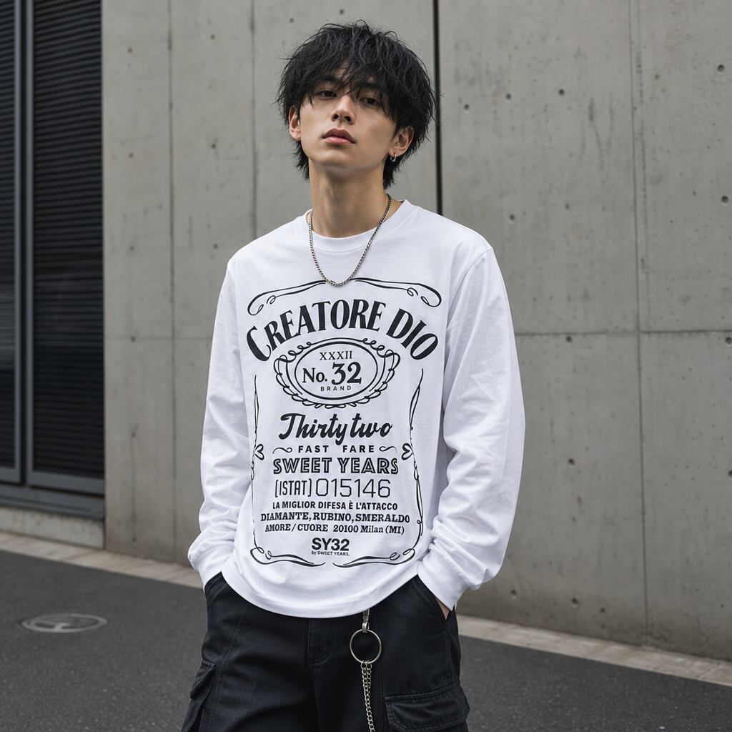 速乾ビッグプリント長袖Tシャツ|SY32 by SWEET YEARS エスワイサーティトゥー バイ スウィートイヤーズ BIG PRINT L/S TEE メンズ ホワイト 15503