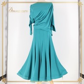 社交ダンス 衣装 トップス ブラウス スカート ツーピース セットアップ グリーン系 ブルー系 kanae dance 青緑 グリーン ブルー 無地 伸縮 ストレッチ パーティ 発表会 レッスン 練習着 おしゃれ 軽い レディース Mサイズ セットアップ衣装 舞台衣装 シンプル