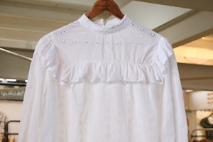 00's white eyelet lace frill pullover Blouse