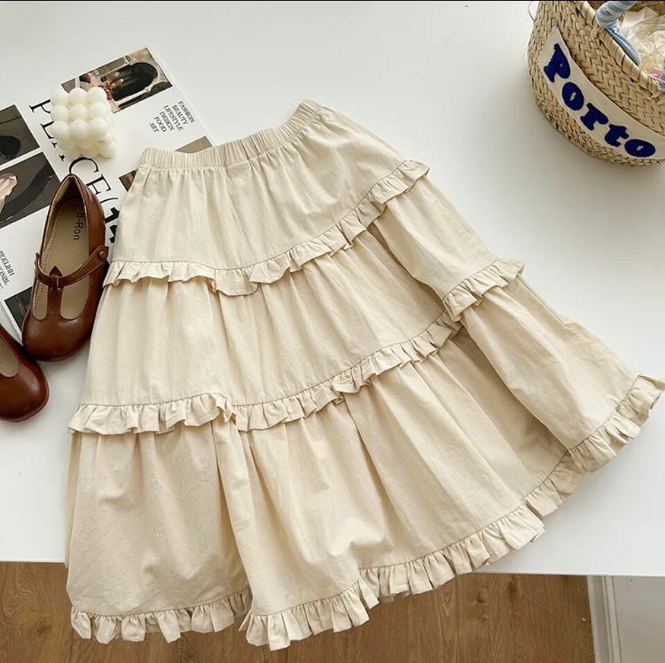 フリルロングスカート•••••••ナチュラル 海外子供服 女の子 春 韓国 ベビー キッズ