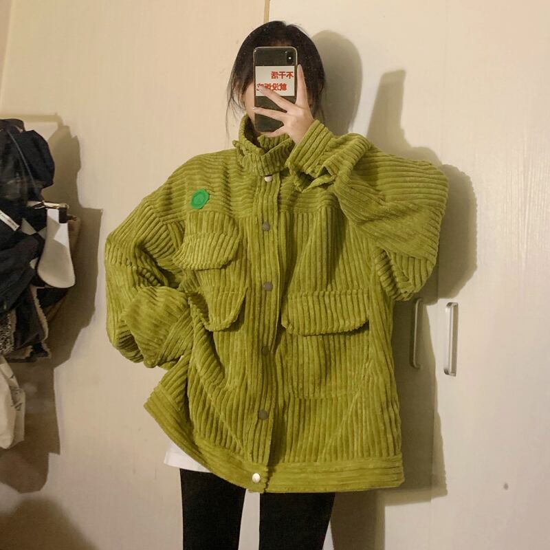 グリーンコーデュロイジャケット オータムウィンター 秋物 冬物 試着室78556758252