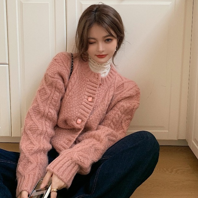 ニットセーター カーディガンジャケット オータムウィンタールーズスタイルブラウス 秋物 冬物 ブラックストロベリース16770586377