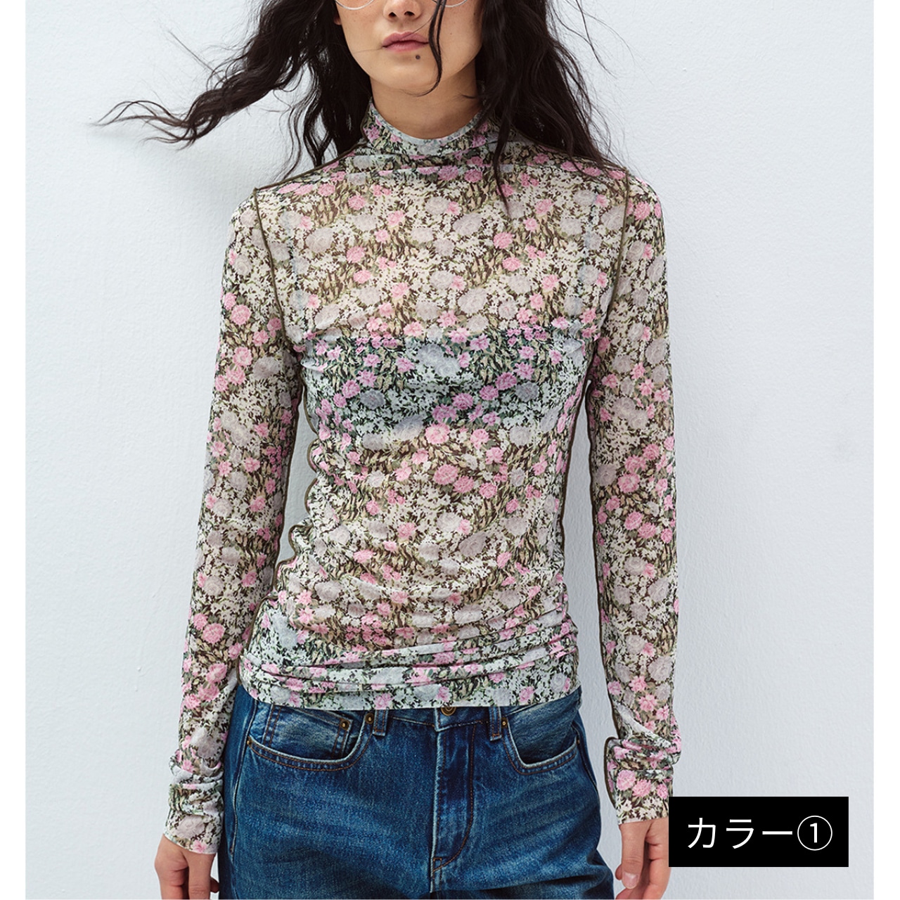 floral high-neck cut-and-sew T4355