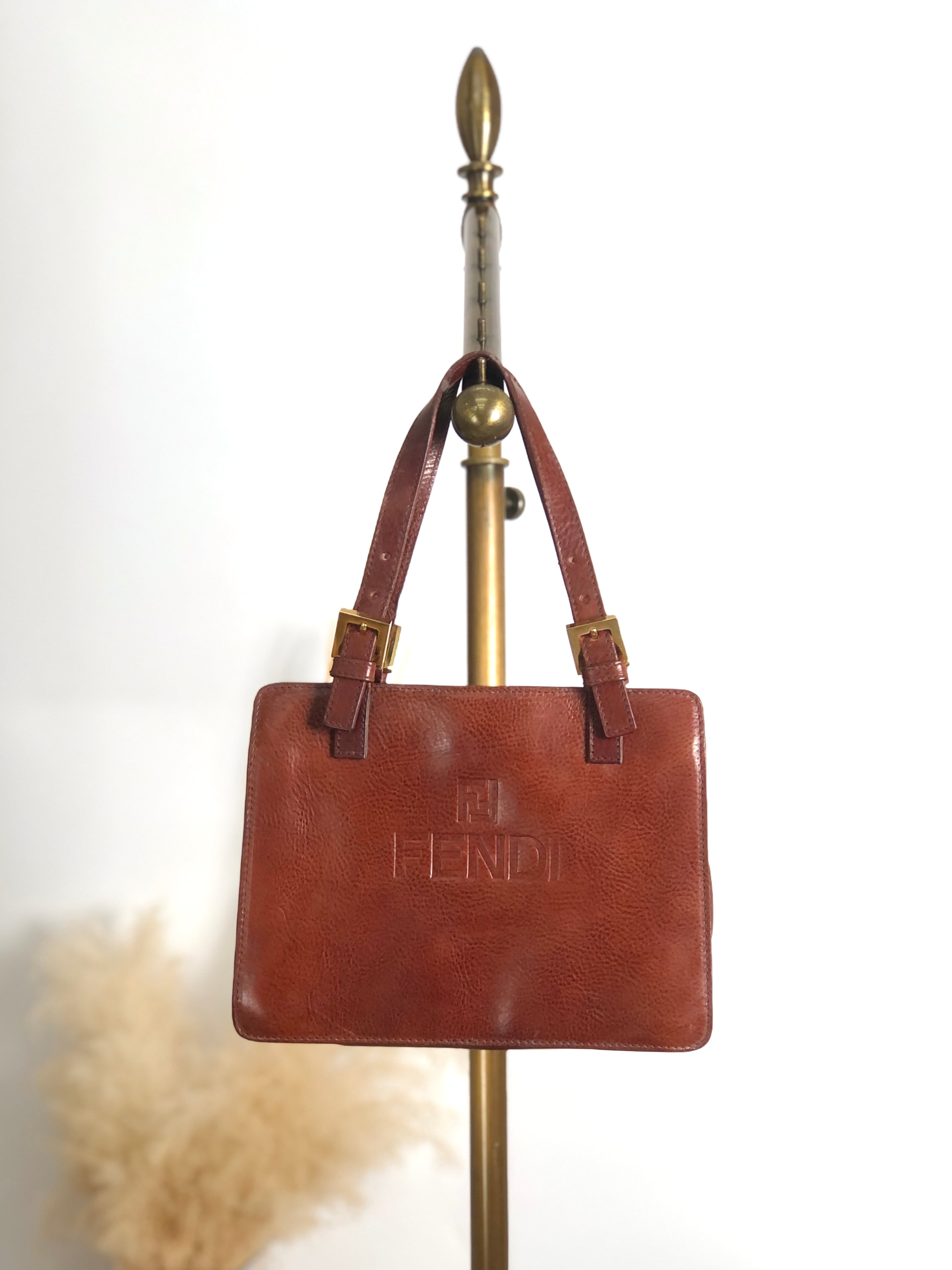 FENDI フェンディ ハンドバッグ ブラウン ロゴ レザー vintage ヴィンテージ オールド 8dvn7y