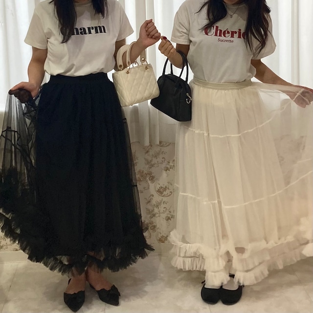 【pois roses】volume tulle skirt