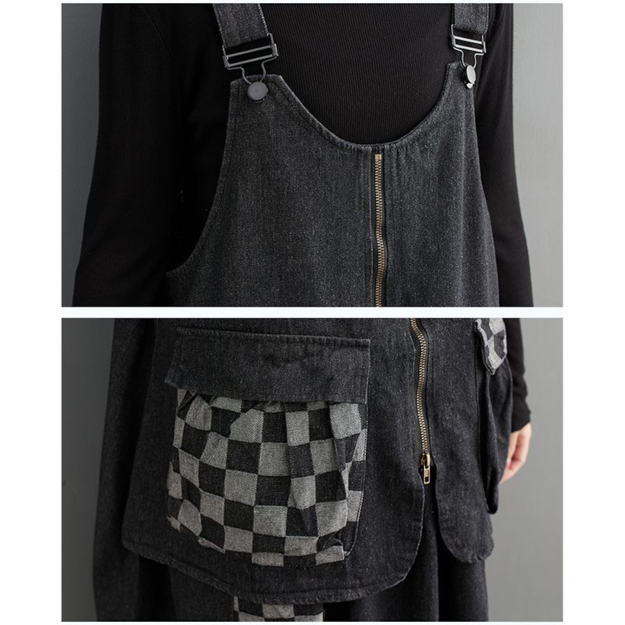 格子柄 デニム切り替え スカート 00109