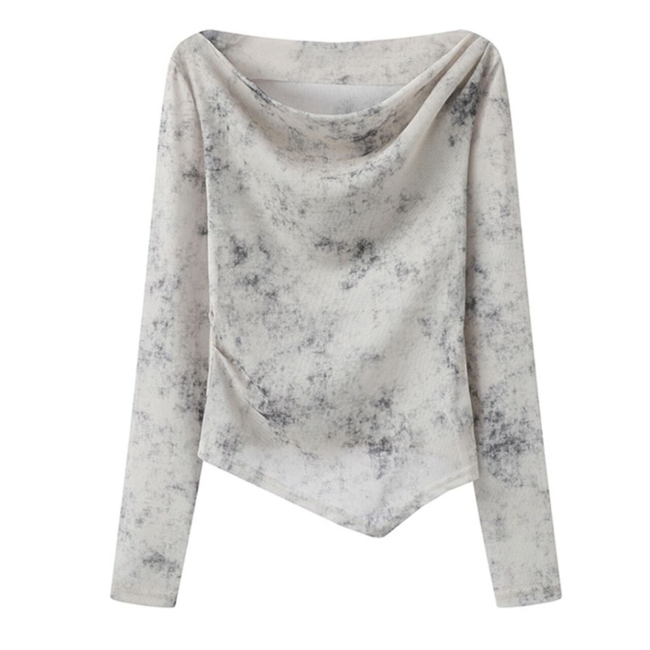 drape neck asymmetry cut-and-sew top L0189