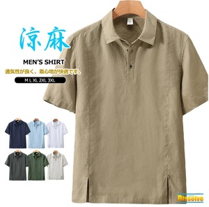 ポロシャツ 半袖 麻 メンズ 7色 M-3XL 麻100% リネンシャツ 薄手 涼しい ゴルフ カジュアル 25LT337