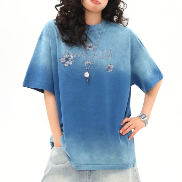 flower logo gradient short-sleeve tee　フラワーロゴグラデーション半袖ティー　J1964
