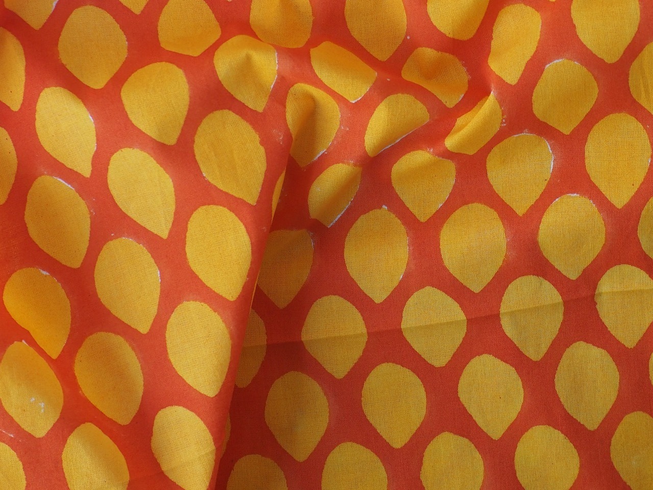 block print fabric d39 しずく orange×yellow