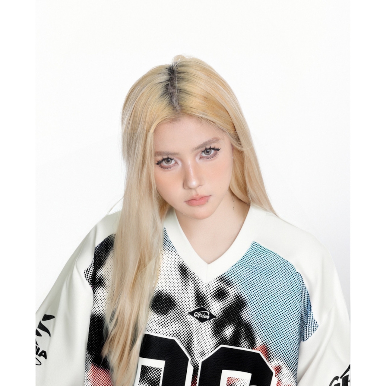 ストリート GLFSモザイク犬Vネック ロングTシャツ T1805