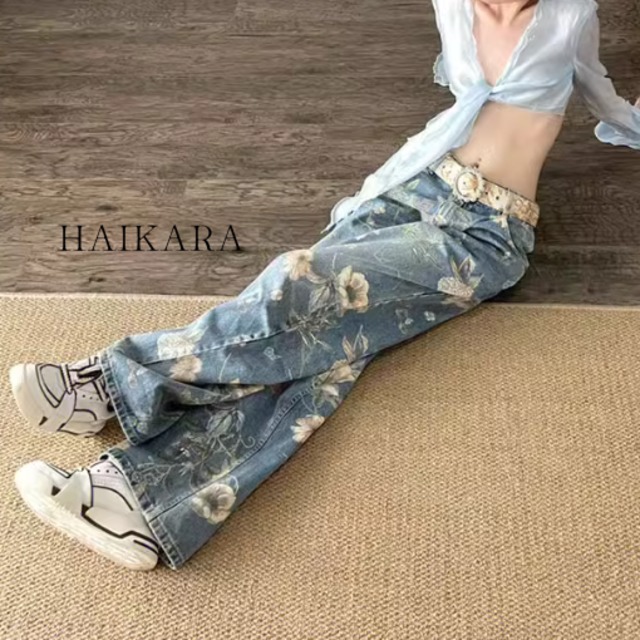 Floral design elegant style jeans（即納品）