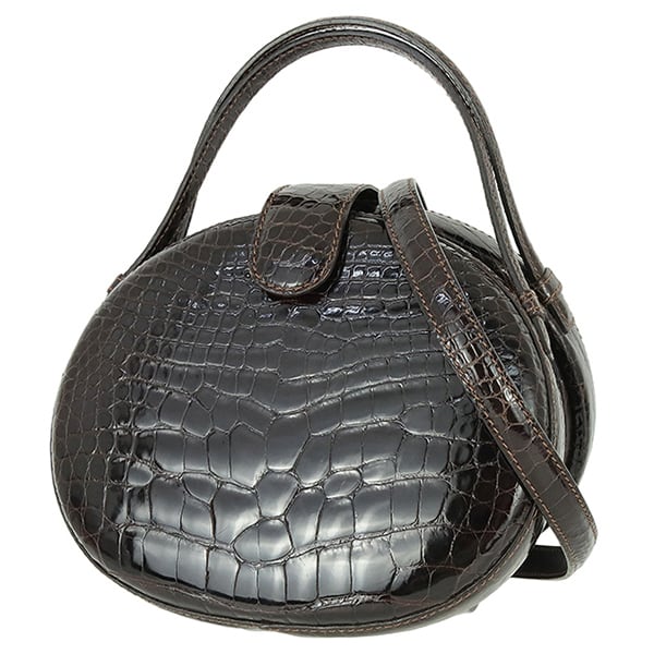 Vintage LOEWE ロエベ ショルダーバッグ クロコダイル ダークブラウン がま口バッグ