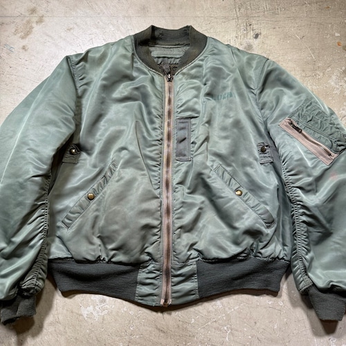 50's U.S.AIR FORCE MA-1 フライトジャケット 黒タグ 1st 最初期 MIL-J-8279 SKYLINE CLOTHING CO セージ リブダメージ X-LARGE USAF 希少 ヴィンテージ BA-2437 RM2856H