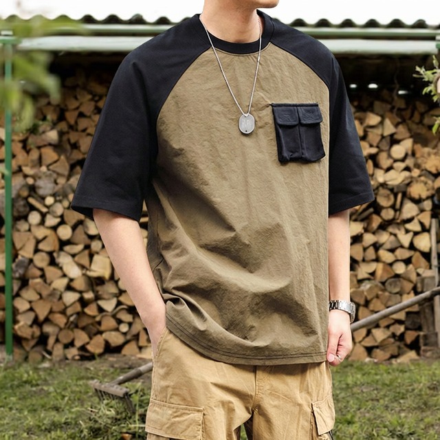 バイカラー パッチポケット Tシャツ 3 カラー H00117