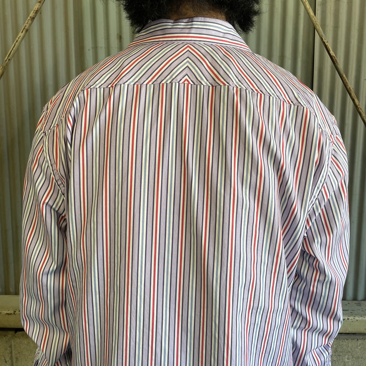 GAP ギャップ ストライプ柄 カッターシャツ メンズL 古着 パープル 紫 