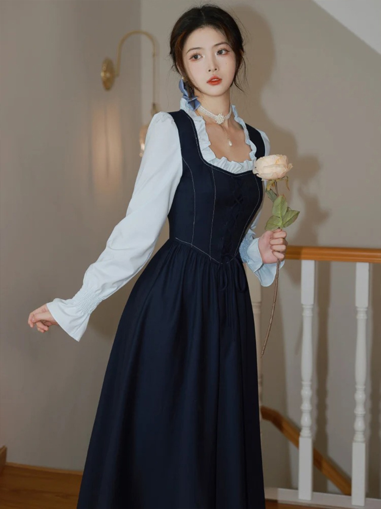 【0145】Vintage Cotton Frill Long Sleeve Dress