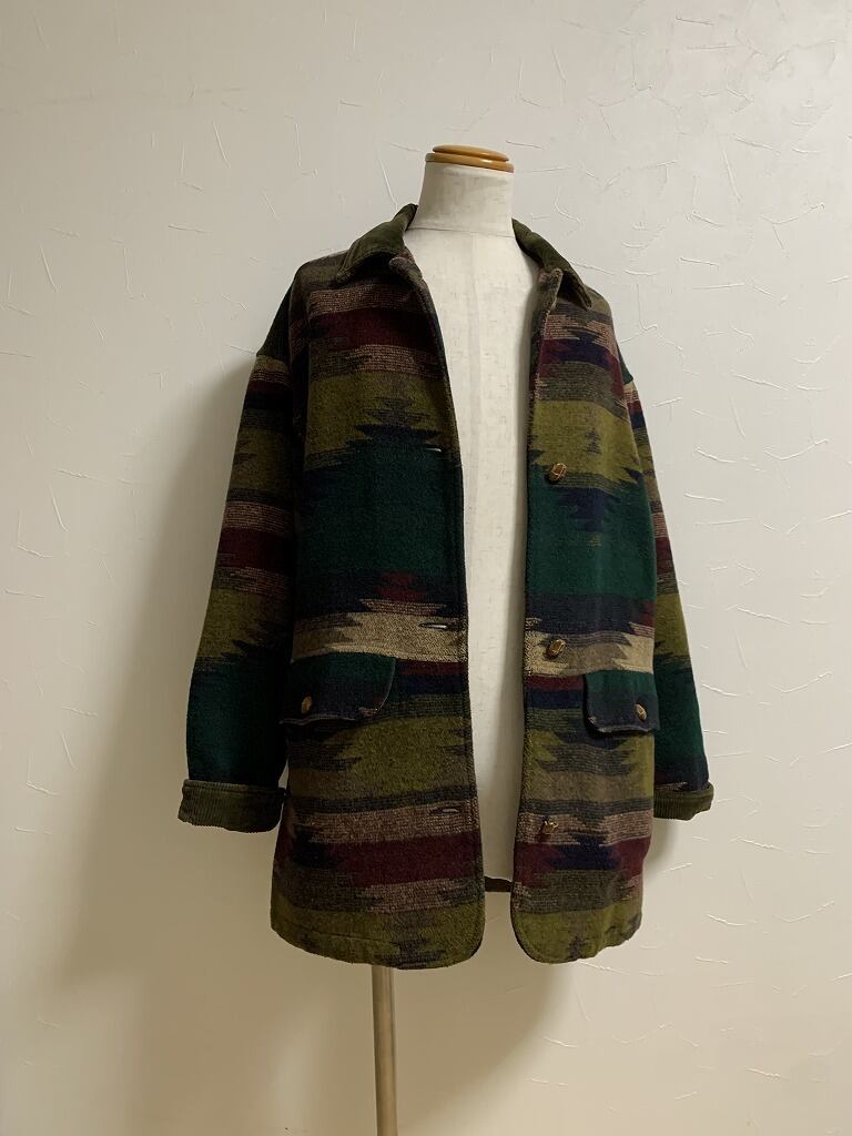 1990's Woven Pattern Switched Design Middle Coat