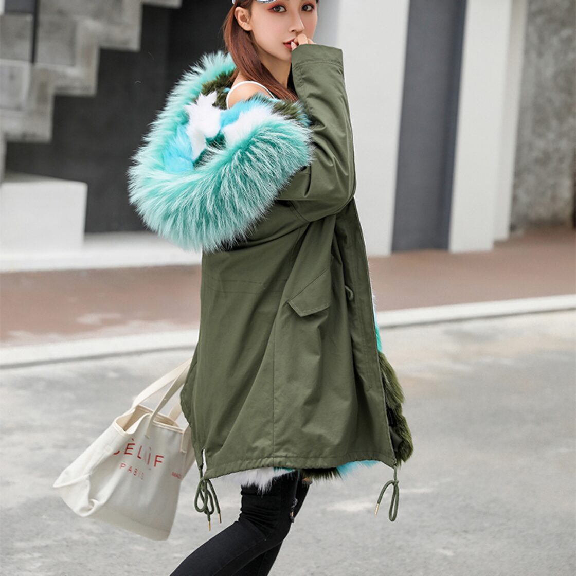 レディース アウター コート ジャケット ロングパーカ ファー 長袖 